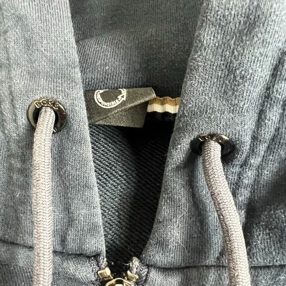 Hugo Boss Hoodie Sweater Jacket Mens medium Blue Full Zip Boss Logo - Picture 8 of 16